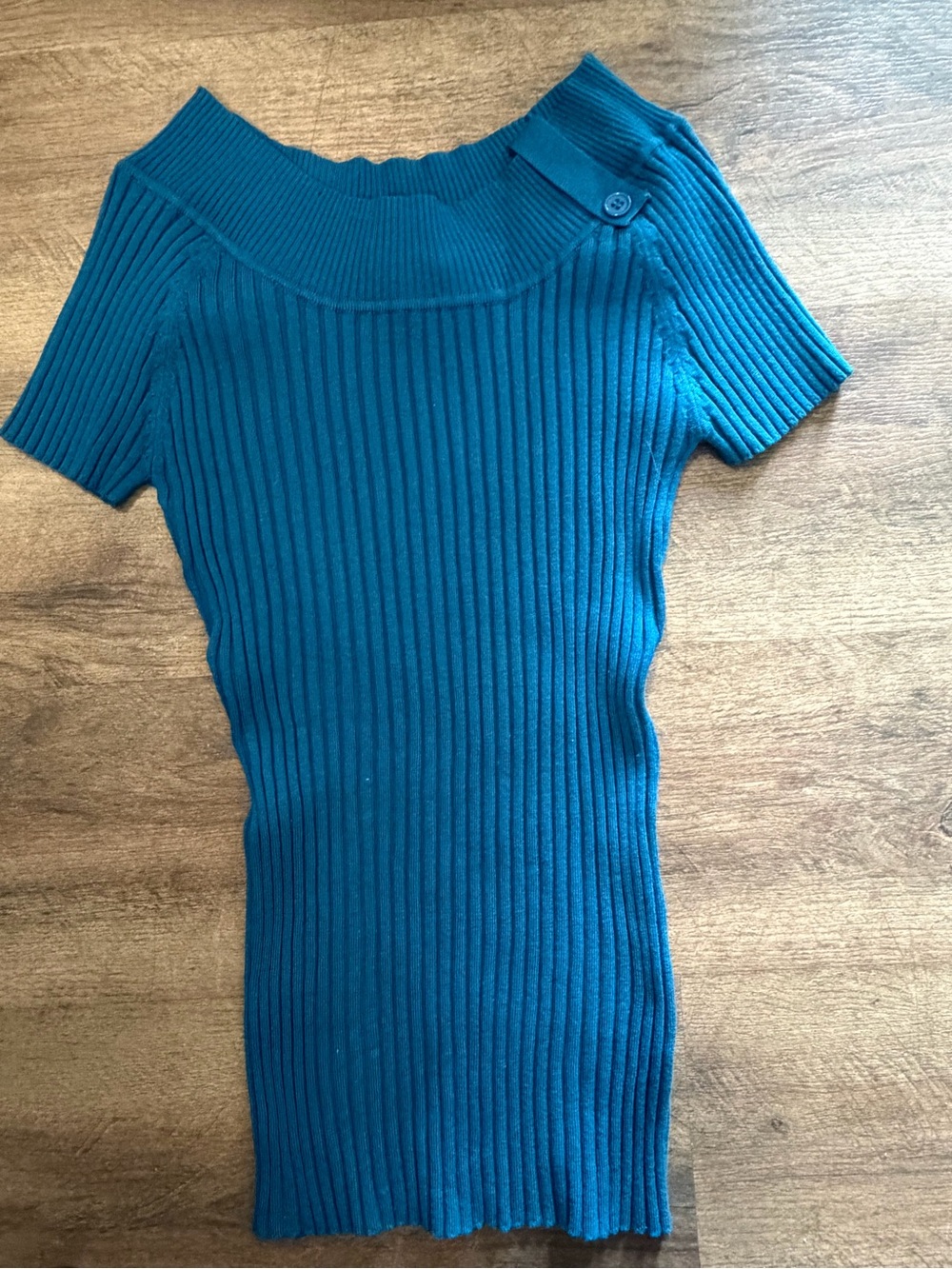 Always Ribbed Short Sleeve Knit Top in Teal Blue